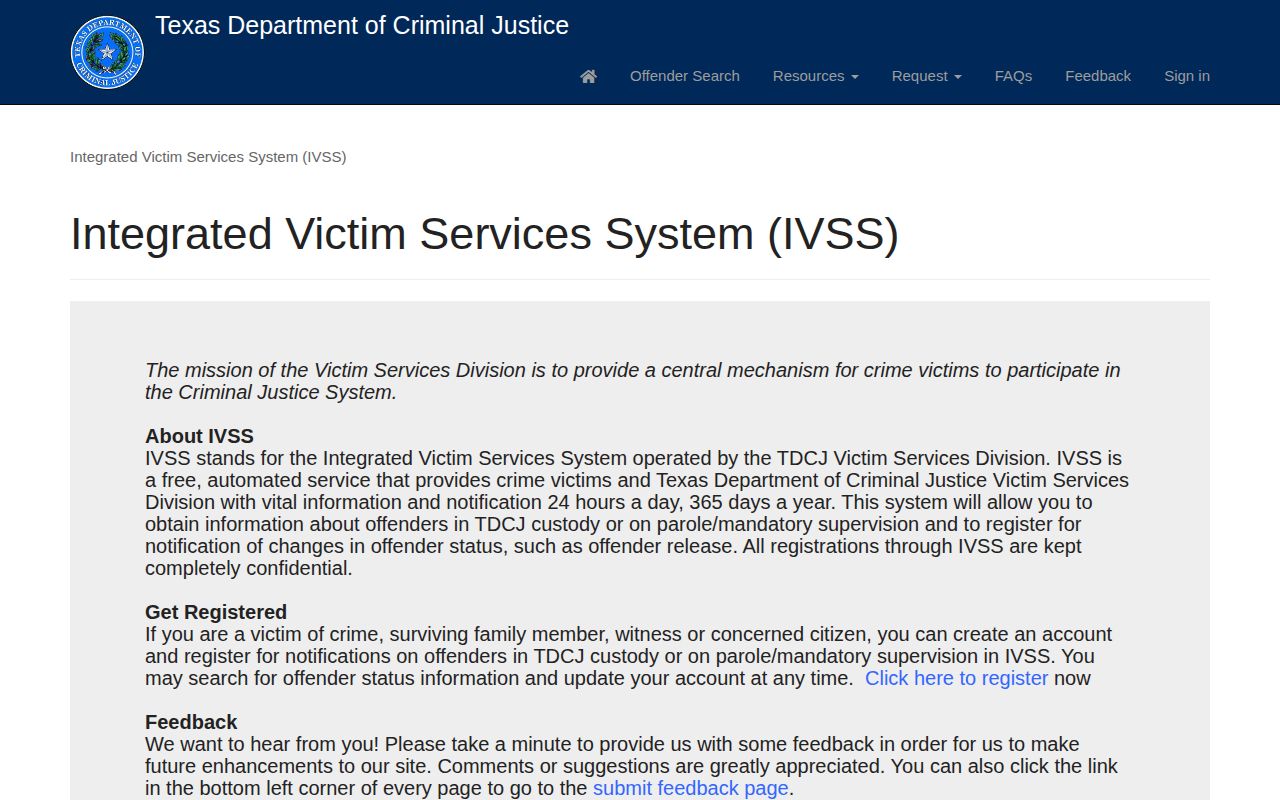 TDCJ IVSS state release notifications serving Brown County